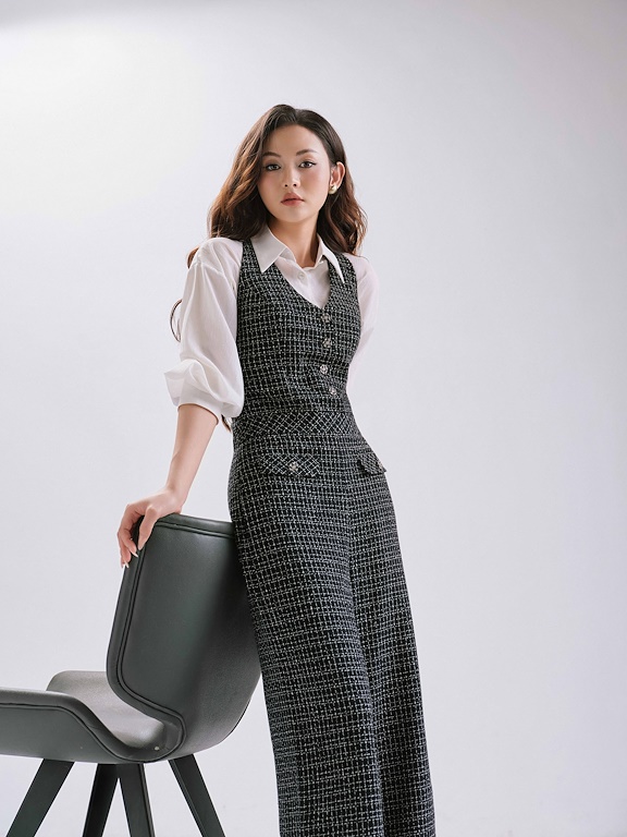 Jumsui cổ V ống đứng 2 nắp túi